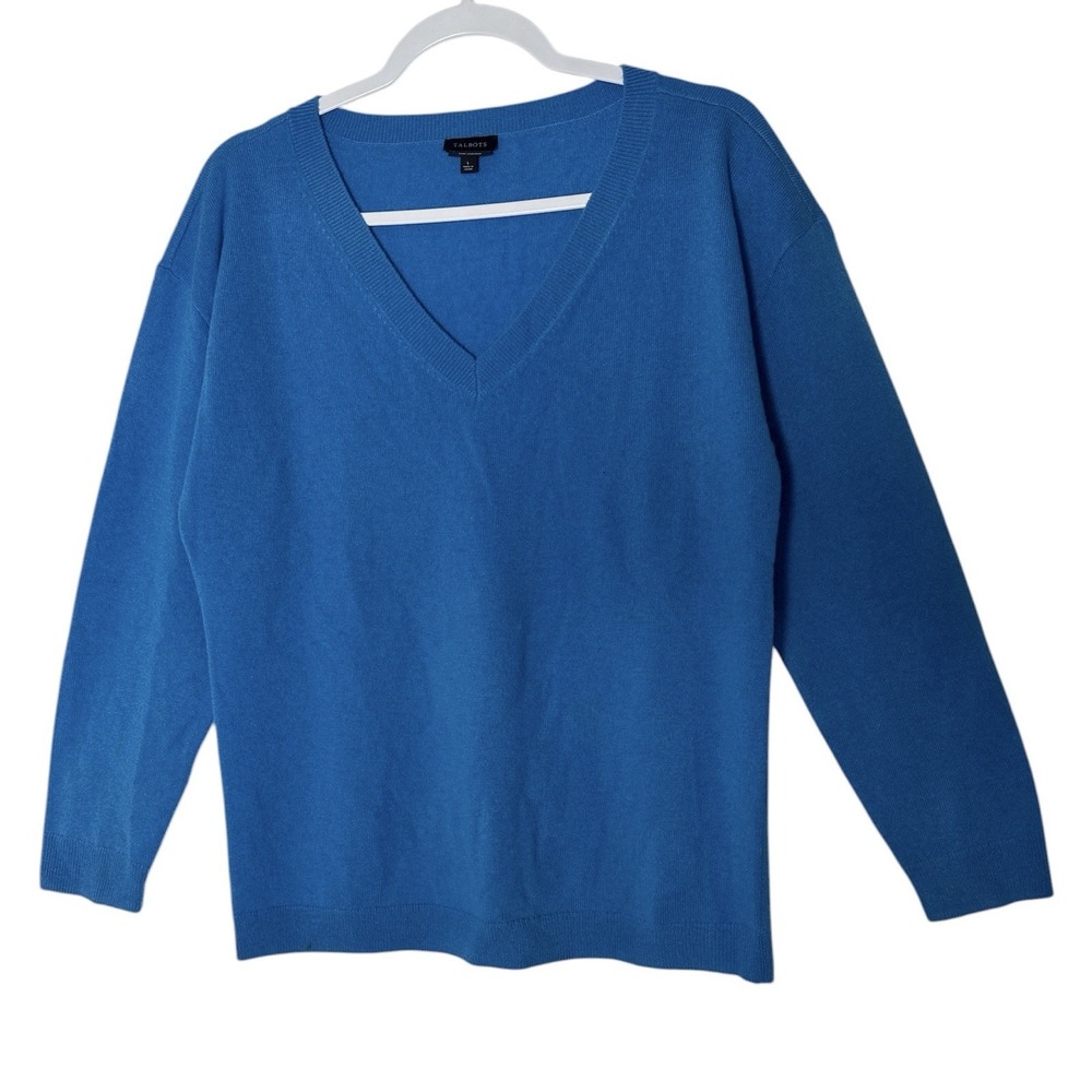 TALBOTS Sweater Top Women's Large Blue 100%‎ Cashmere Pullover Stretch Cozy